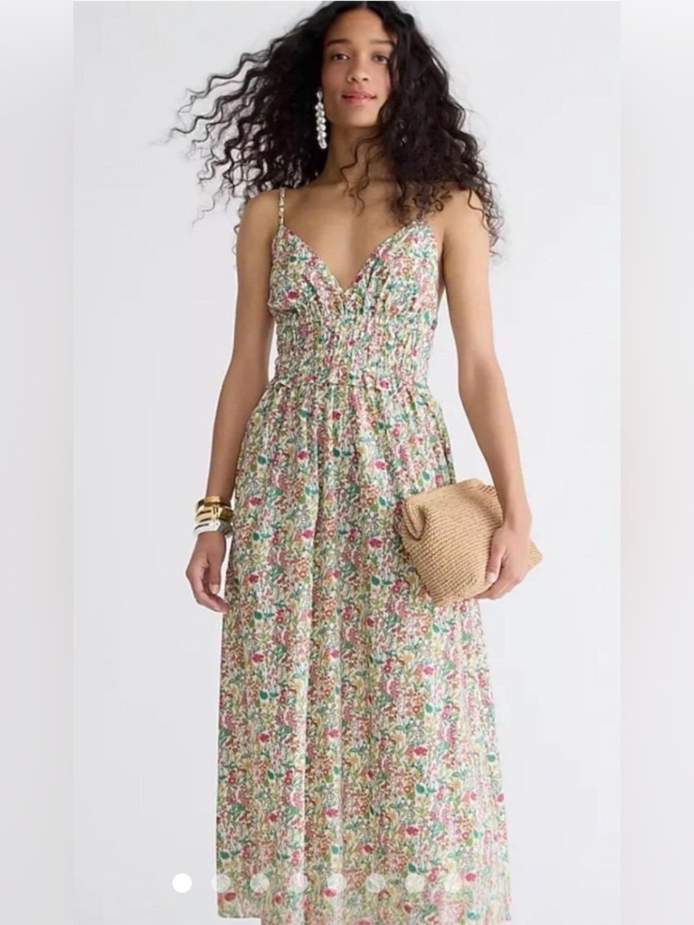 J. Crew Cream Maxi Skirt with Pink and Green Floral Print